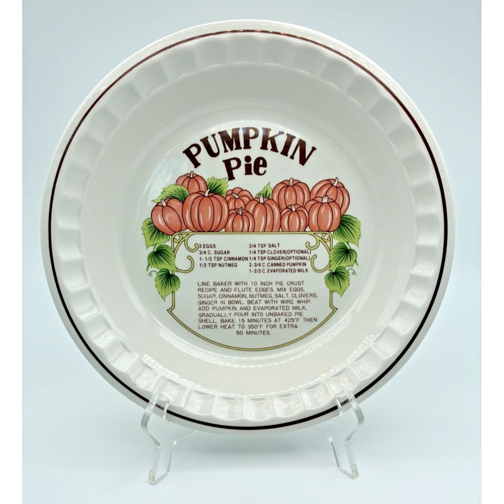 Hankook Deep Dish Ceramic Pumpkin Pie Plate Recipe Dish 10.5" Vintage
